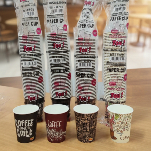 50PCS Paper Cup 278ml Gelas Cup Kopi Teh Motif Tebal Tahan Panas Cup Gelas Kertas Warna Putih Coklat