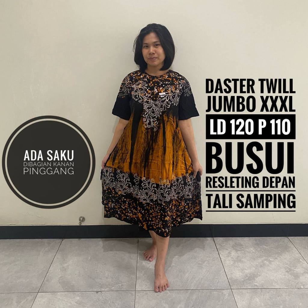 Daster Busui Jumbo Wanita Kekinian Modern Terbaru Motif Batik Abstrak Resleting Depan Rayon Twill Or