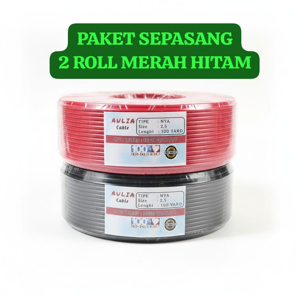 Paket Sepasang 2 Roll Merah Hitam Kabel listrik AULIA tembaga campuran tunggal. kabel instalasi list