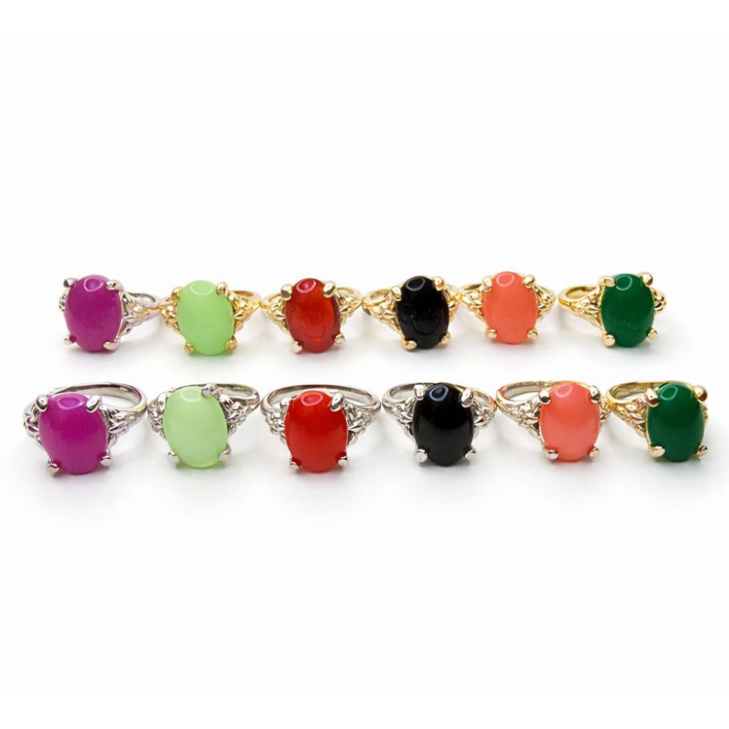 Ruby Jewelry Cincin Batu Warna Oval Elegan Wanita Batu Merah Hijau Hitam Pink Premium Look CW 107