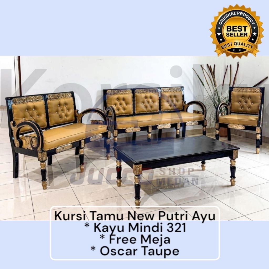 [ Golden Furniture ] Kursi Tamu Kayu Jok Busa Putri Ayu - Kursi Tamu Putri Ayu Free Meja Tamu kayu -