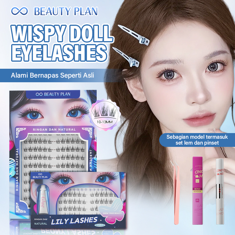 Beauty Plan Lily Lashes Bulu Mata Palsu Natural Panjang Eyelash Extension Lem Bisa Digunakan Ulang