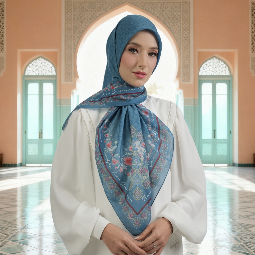 Mandjha Lourdetta Tourquoise Scarf By Ivan Gunawan - Hijab Segiempat by Ivan Gunawan
