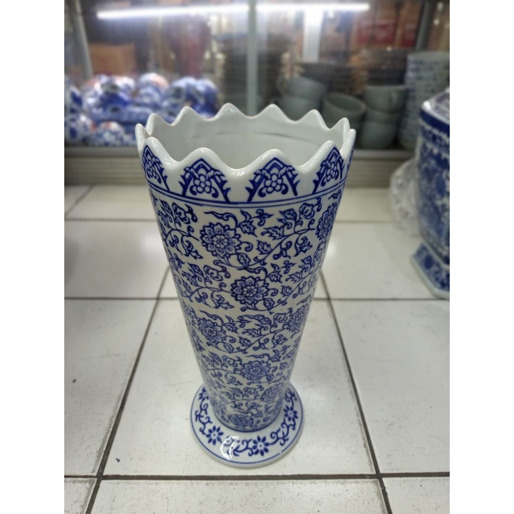 vas keramik antik biru putih/vas keramik super mewah/vasbiru putih