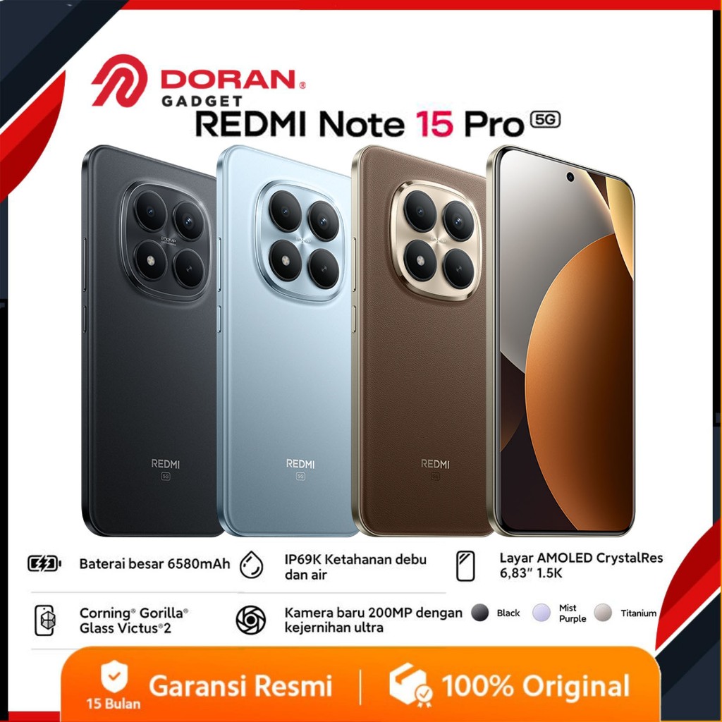 Xiaomi Redmi Note 15 Pro 5G (8/256GB) (12/512GB) Dimensity 7400-Ultra AMOLED 120 Hz - Garansi Resmi