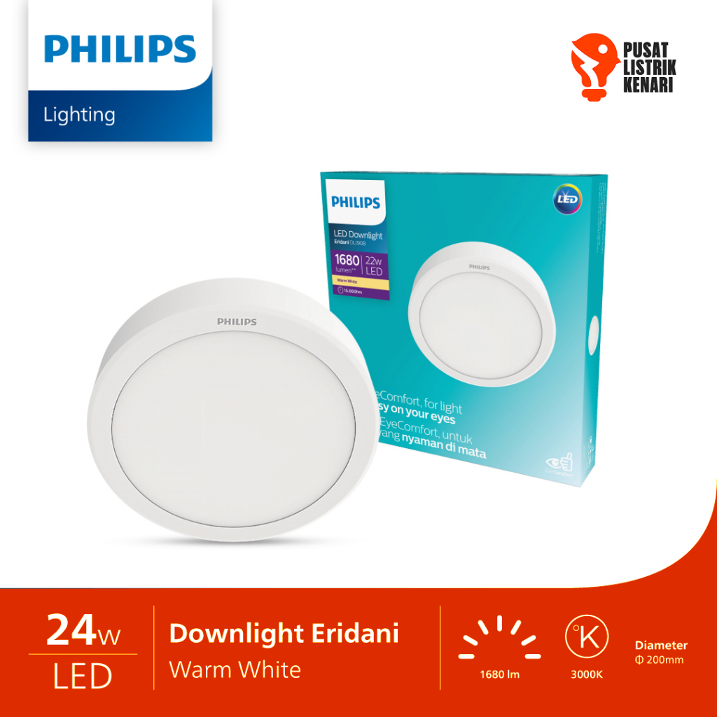 Lampu Plafon Philips 12W 17W 18W 22W 24W Watt LED Downlight Eridani DL190B Outbow - Cahaya Putih (65