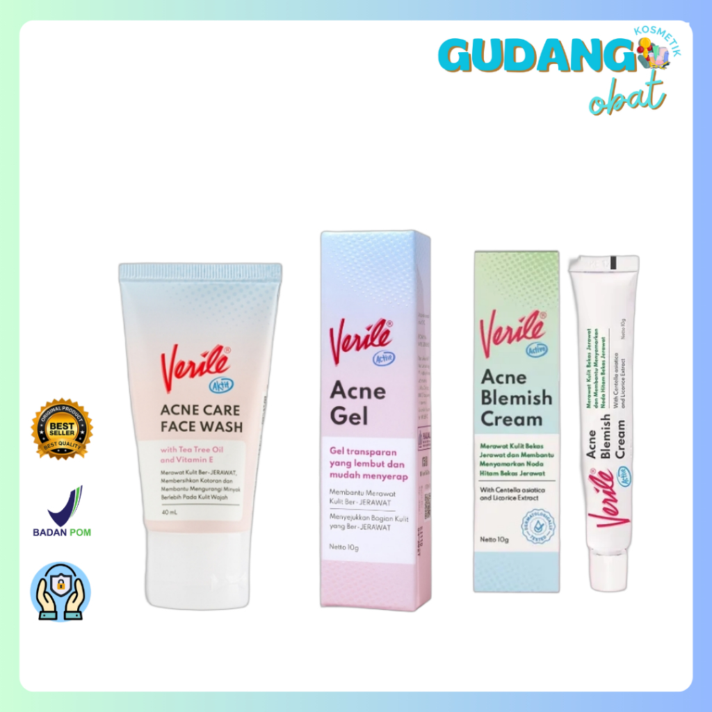Verile Acne Gel 10 gr, Verile Acne Care Facial Wash 40 ml, Verile Acne Blemish Cream 10gr