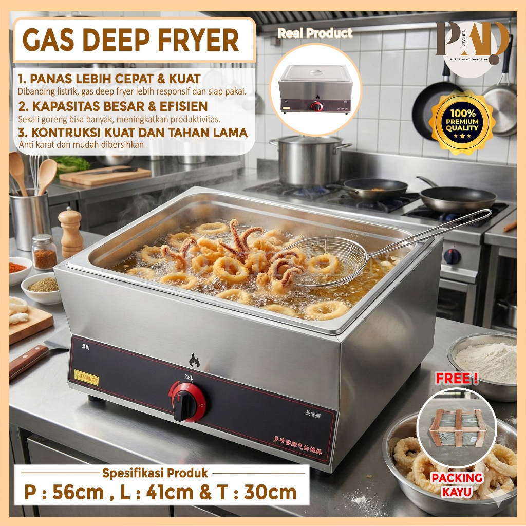 Gas Deep Fryer 1 & 2 Tungku Stainless Steel {Include packing kayu} Alat Penggorengan Kentang & Fried