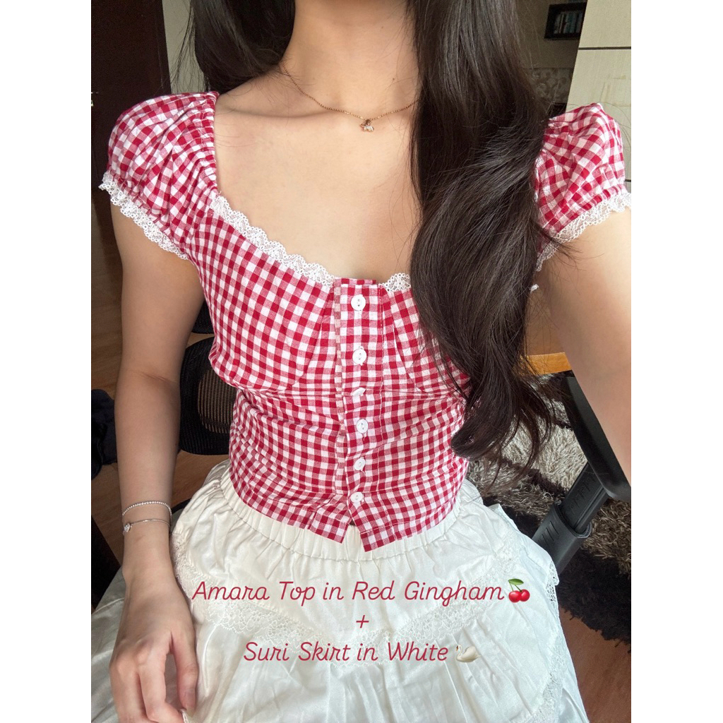 AMARA LINEN TOP// Atasan Crop Top Linen Coquette // Puffy Top