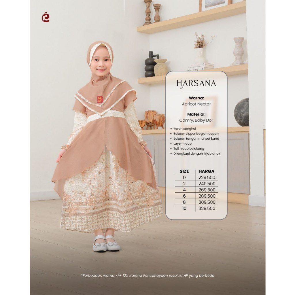 GAMIS ANAK KEKE HARSANA / GAMIS ANAK KEKE HARSANA APRICOT / GAMIS ANAK KEKE SET HIJAB