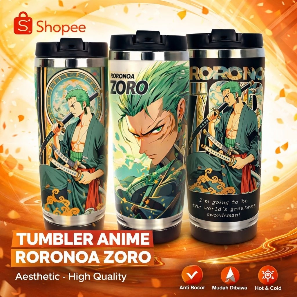 Tumbler Stainless steel Motif Zoro Anime One piece Botol minum Tahan Panas Dan Dingin Anti Bocor Bah
