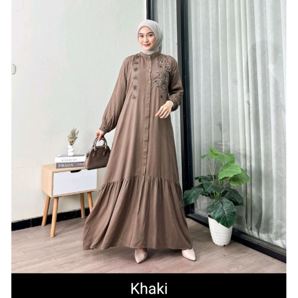 Moza Maxi Dress - Gamis Rayon Twill Bordir Dress Premium
