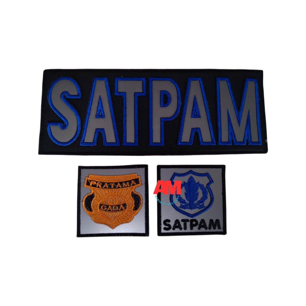 Satu Set Logo Bordir Satpam Perekat Rompi Satpam Siap Tempel