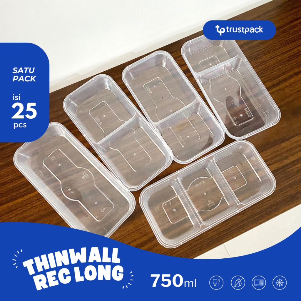 Thinwall KLIR Rectangular Long 750ML / Tempat Makan Wadah Plastik Food Container