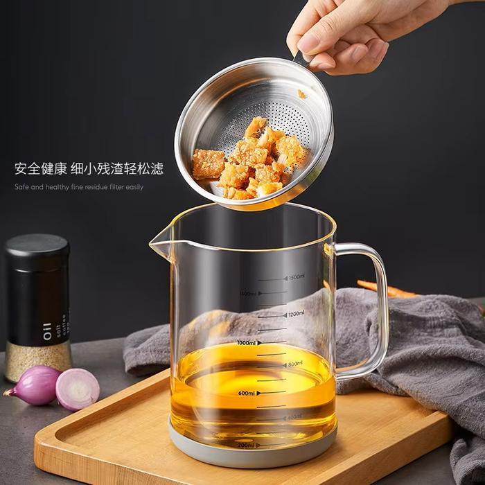 Botol Gelas Kaca Minyak Goreng Tempat Wadah Minyak Panas Bekas Dengan Penyaring Tebal Tahan Panas