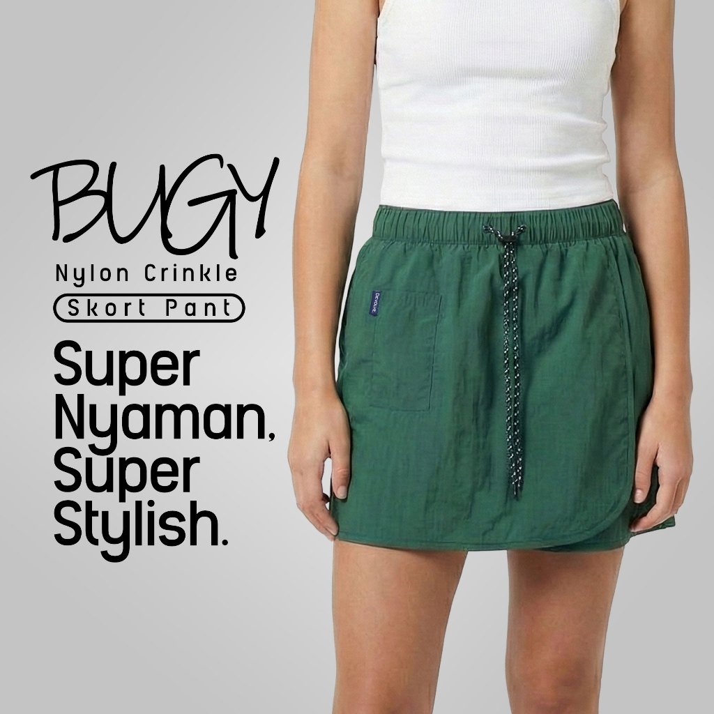 Devolve Celana Pendek Wanita Bugy Crinkle Skort Pants - Hijau Botol