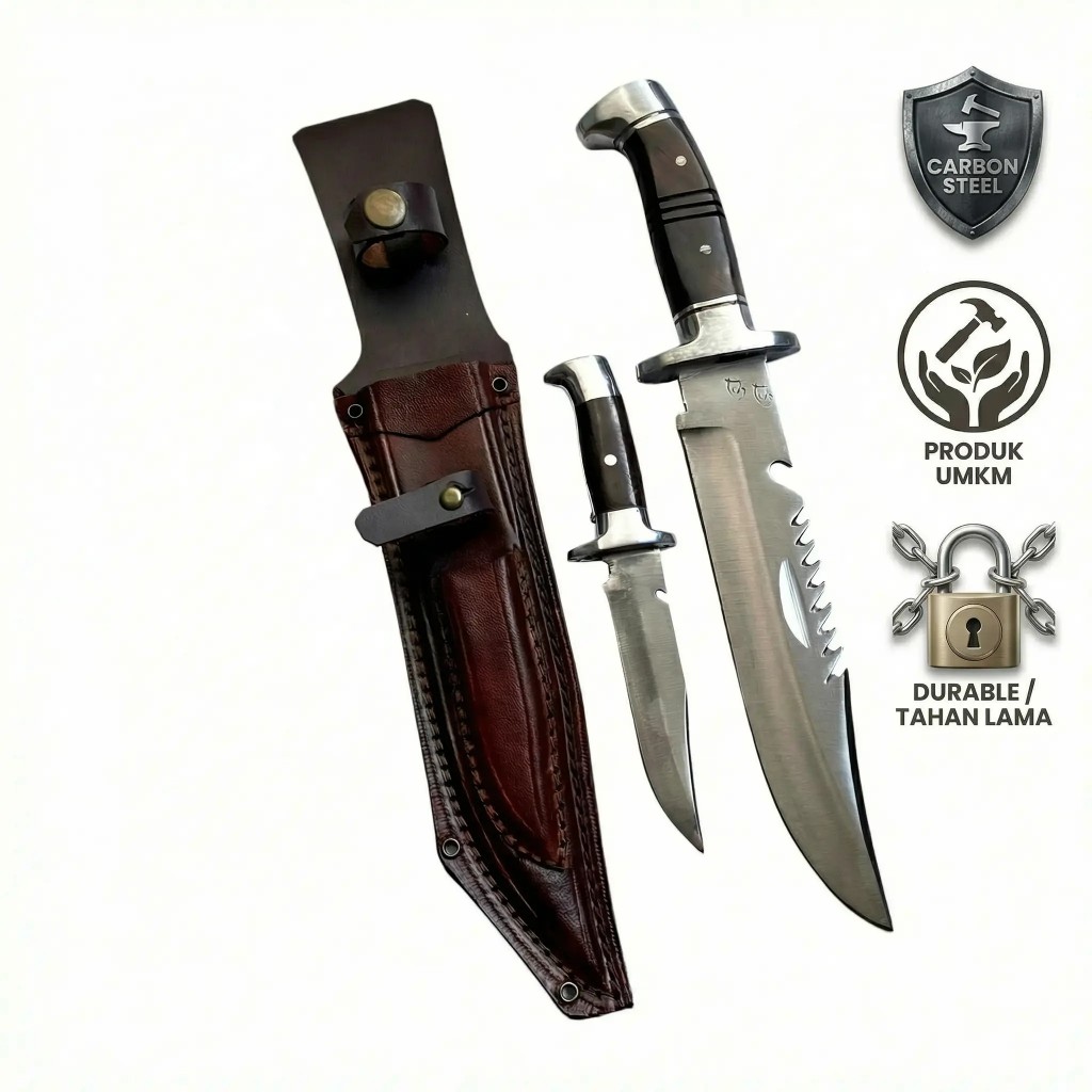 pisau survival bushcraft set rambo anak 20cm