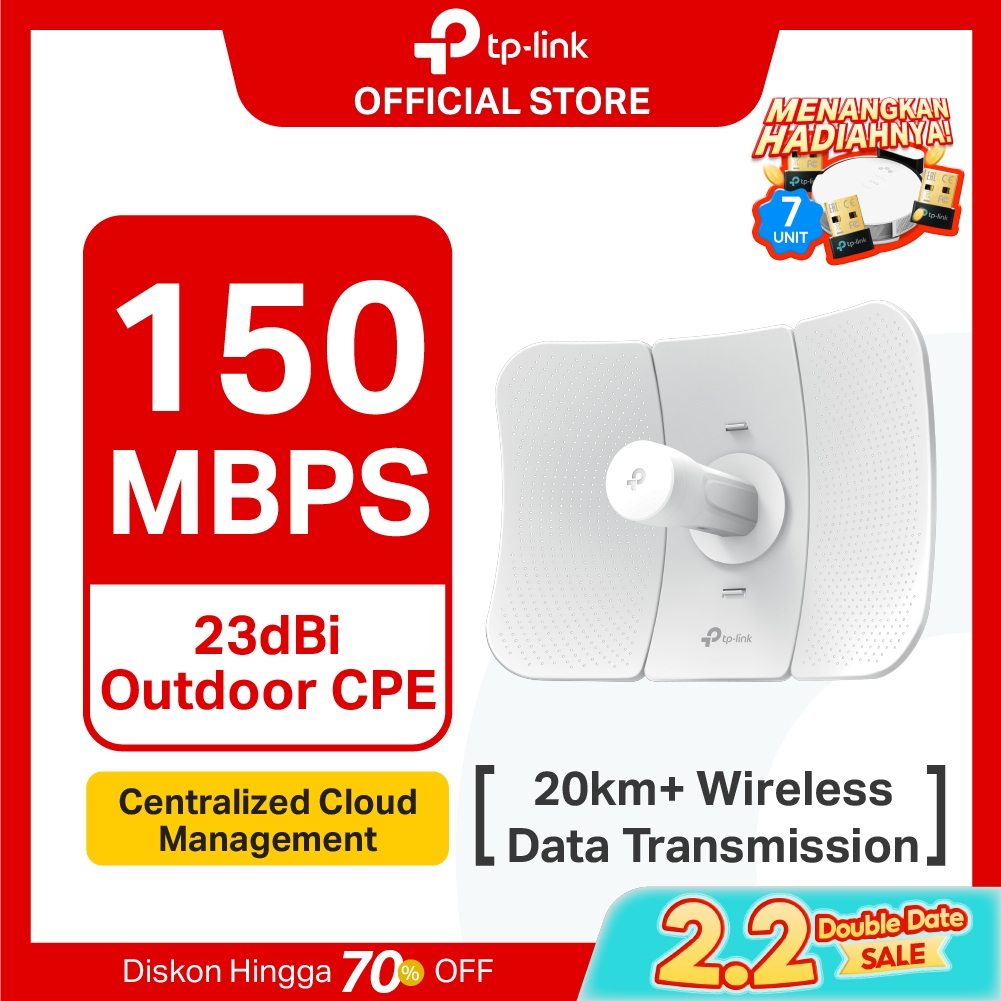 TP-Link CPE605 | 5GHz 150Mbps Outdoor CPE | 23dBi | Pharos | 20km Wireless | IP65 Tahan Cuaca | P-to