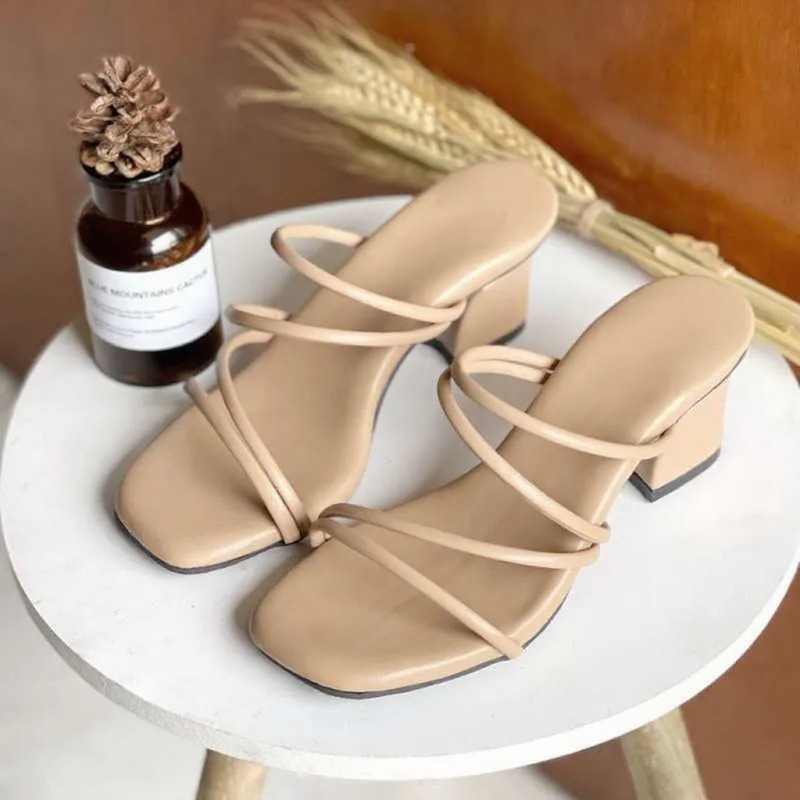 Sandal Heels Wanita Tali Rubby Sandal Heels Hak Tahu 5cm