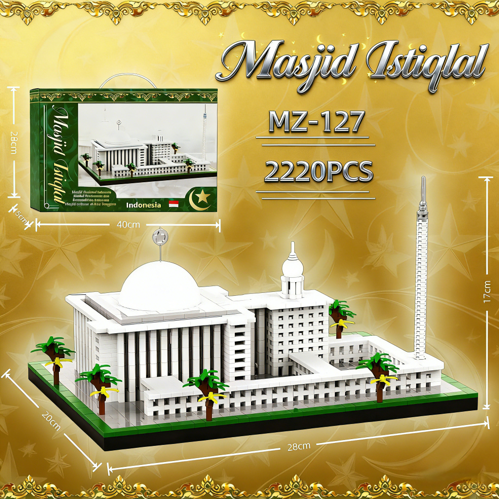 Miniatur Pajangan Mewah: Masjid Istiqlal, Masjid Nasional Indonesia. Dilengkapi Lampu LED, Musik, da