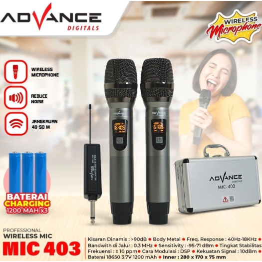 Advance Double Microphone Wireless MIC-403 / Mic Tanpa Kabel Profesional Untuk Karaoke dan Acara