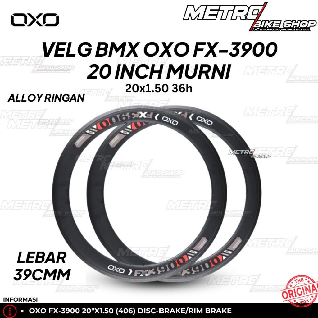 Velg BMX OXO FX-3900 TERBARU BMX 20 Murni 39mm BMX 20 inch Velg Sepeda BMX 20 velg onthel racing