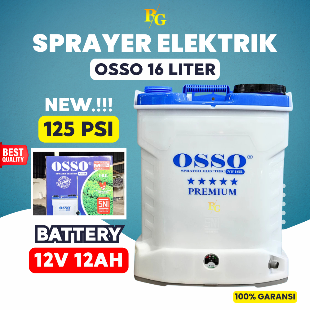 Sprayer Elektrik OSSO 16 Liter Tangki Semprot Gendong 125 PSI 12Ah