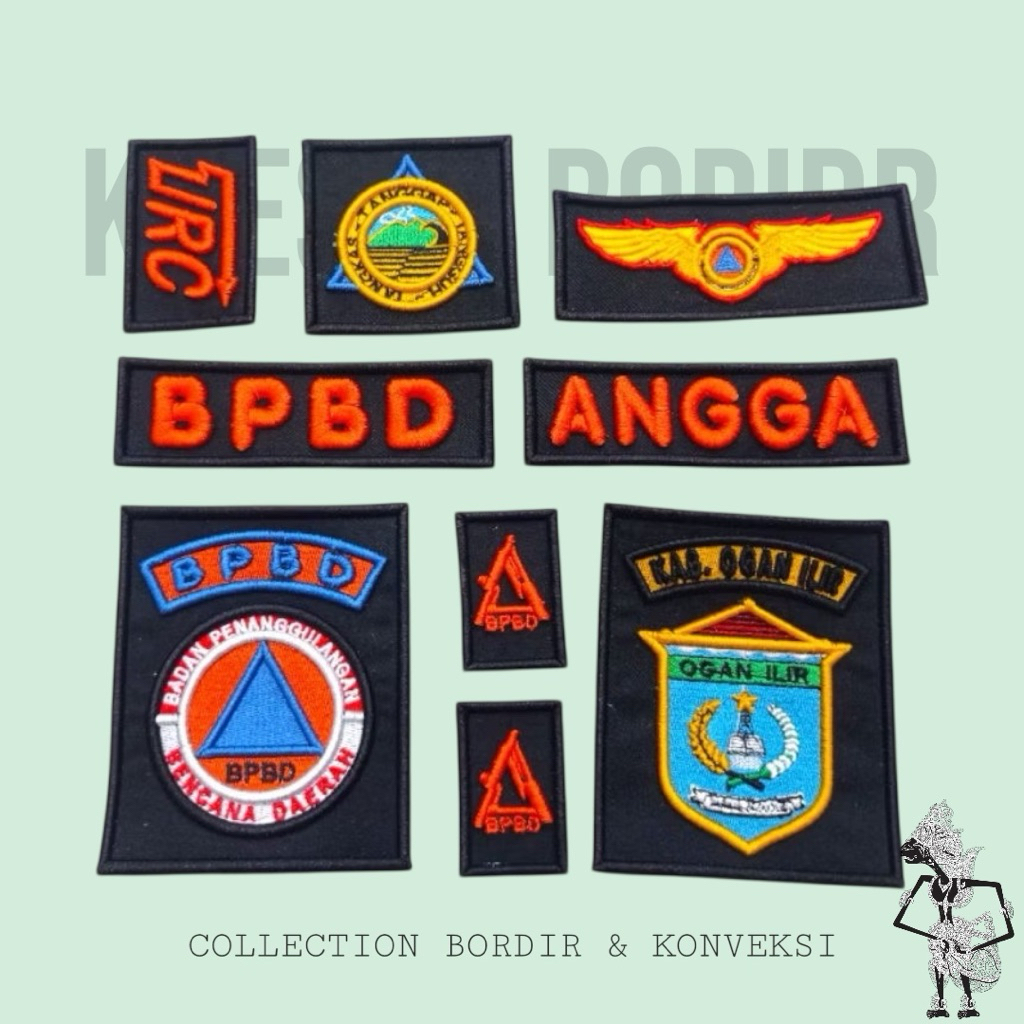 Atribut BPBD/BNPB/ LOGO BPBD/SETELAN ATRIBUT BPBD HITAM WARNA/BPBD CUSTOM BORDIR