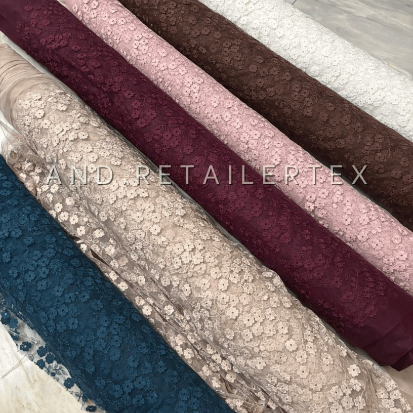 Bahan kain Kebaya Mewah Tile Brokat Embroidery Sakura NEW Warna coklat Mahogany/putih/rosegold/emera