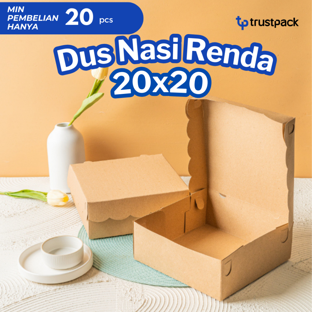 Dus Nasi Kotak 20x20 cm Kraft Paper – Box Nasi Renda Coklat Super Tebal Premium