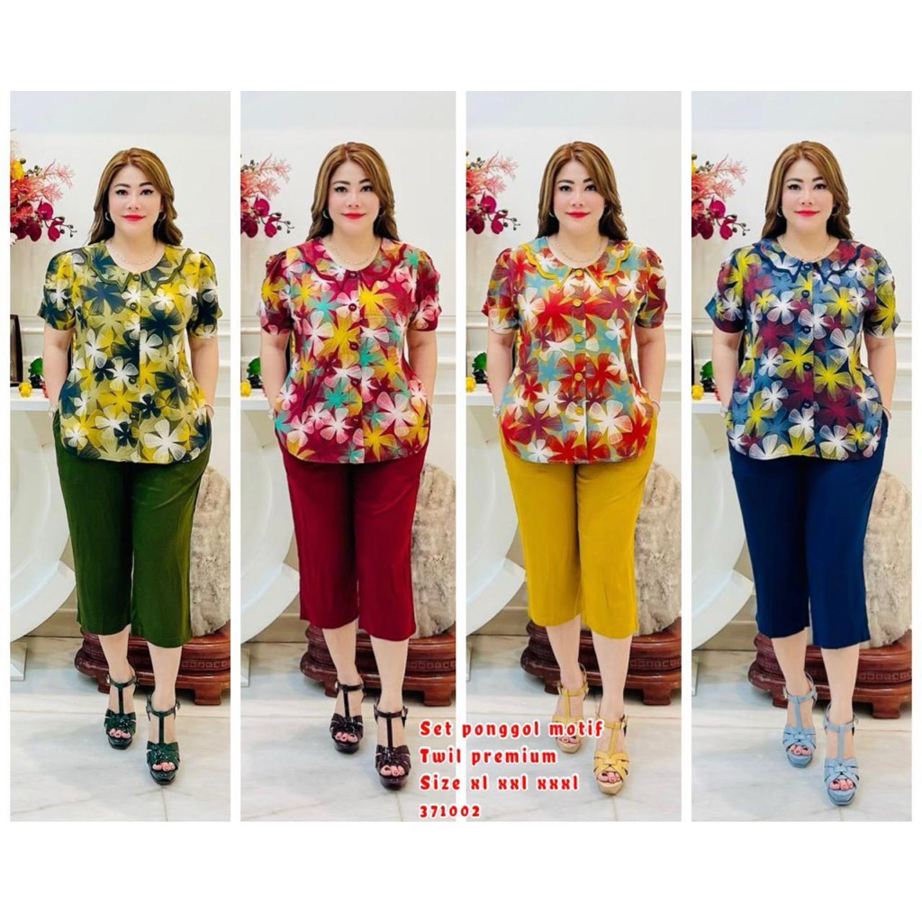 371002 Set Ponggol Wanita Polos Rayon Twill Premium// Setelan Wanita Rayon Twill Polos Premium // On