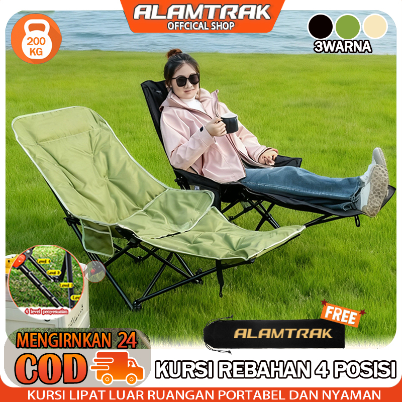 Kursi lipat recliner Kursi lipat outdoor Penyesuaian 4 kecepatan Tempat tidur lipat untuk rumah Perl