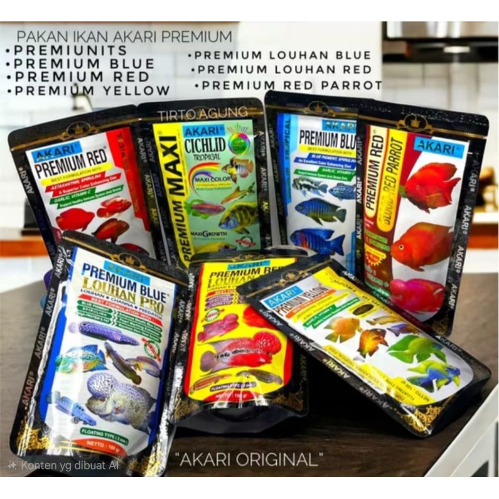 PELET IKAN CICHILD PAKAN IKAN CHANNA AKARI PREMIUM BLUE,RED,YELLOW