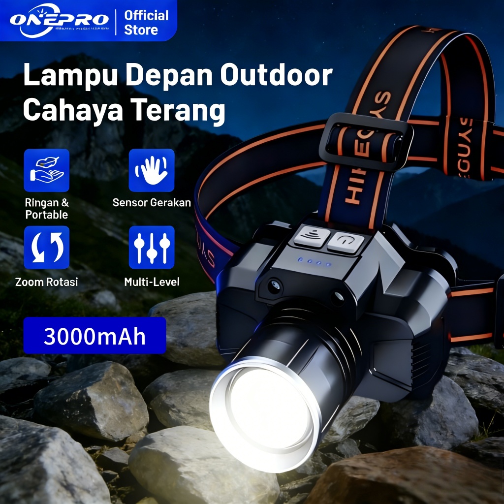 ONEPRO T35/T10/T15 Senter Kepala /Lampu Senter Kepala/15Watt/20Watt 2000 mAh/3000mAh/Super Terang   