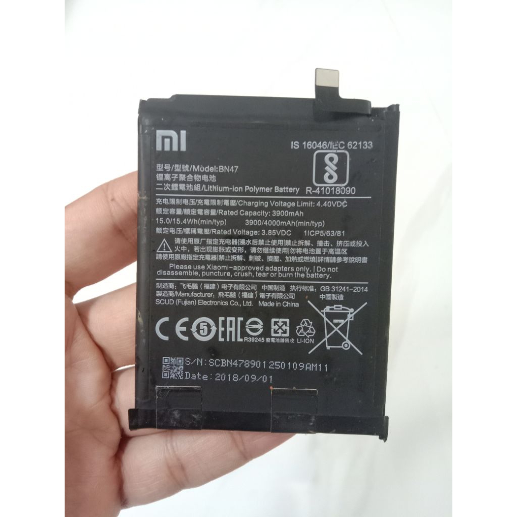 Batre BN47 Mi A2 Lite & Redmi 6 Pro Original Copotan