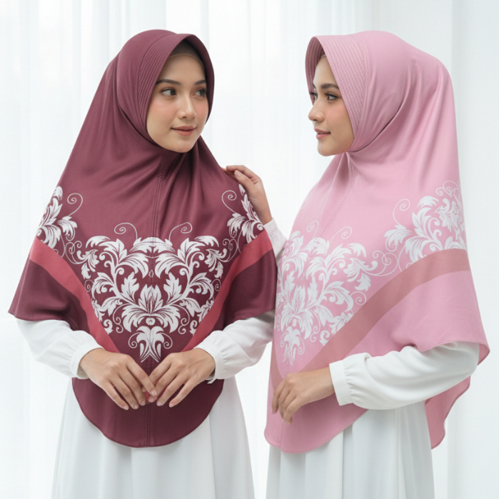 Jilbab Instan Bergo Jersey Premium Motif Printing Bunga Panjang Size XL
