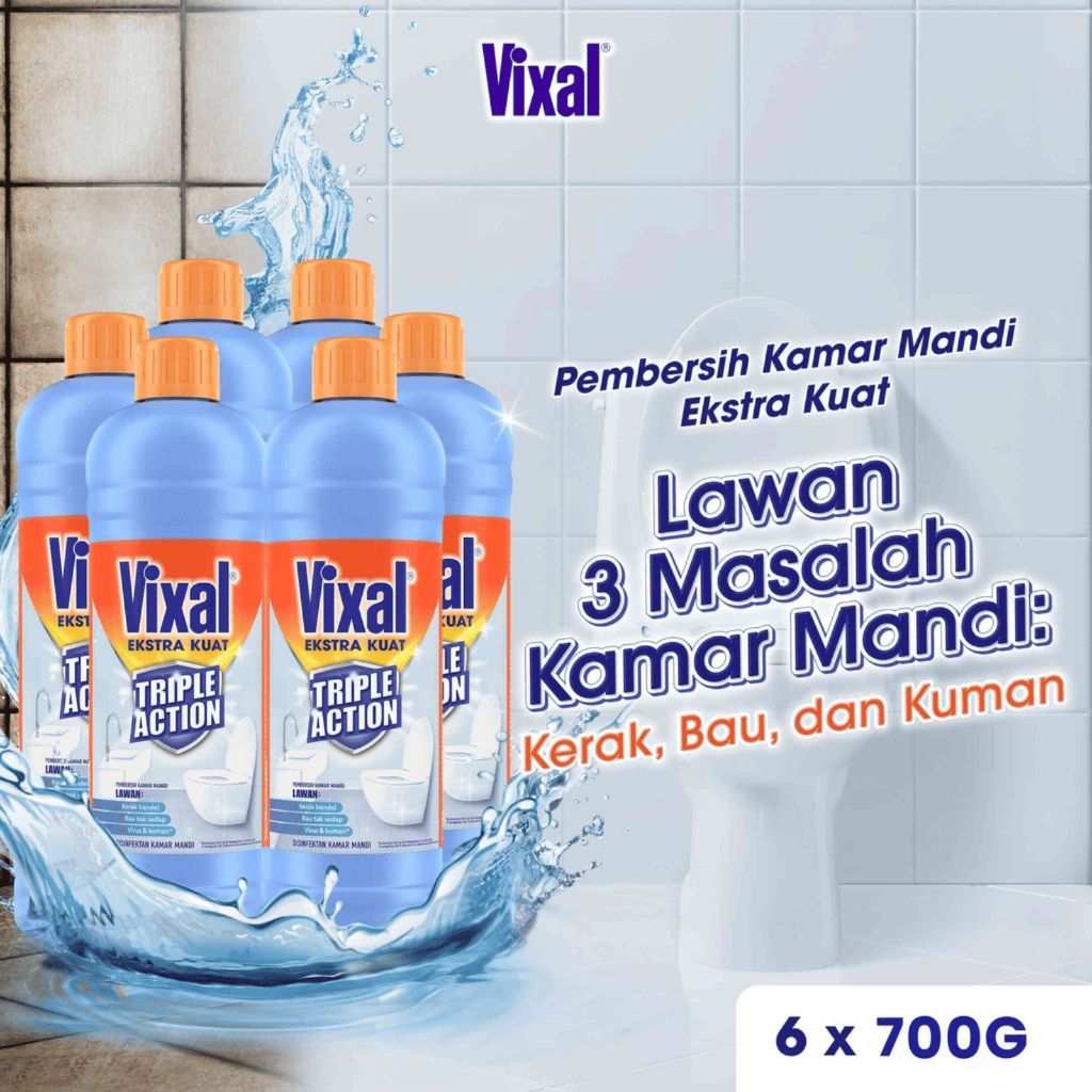 Vixal Pembersih Porselen & Kamar Mandi HCl Anti Kerak Bandel Ekstra Kuat 700G x6
