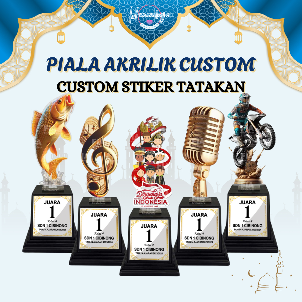 Piala Akrilik Custom Sticker Tatakan Souvenir Hadiah Kemerdekaan Agustusan, Ikan Mas / Carp, Motocro