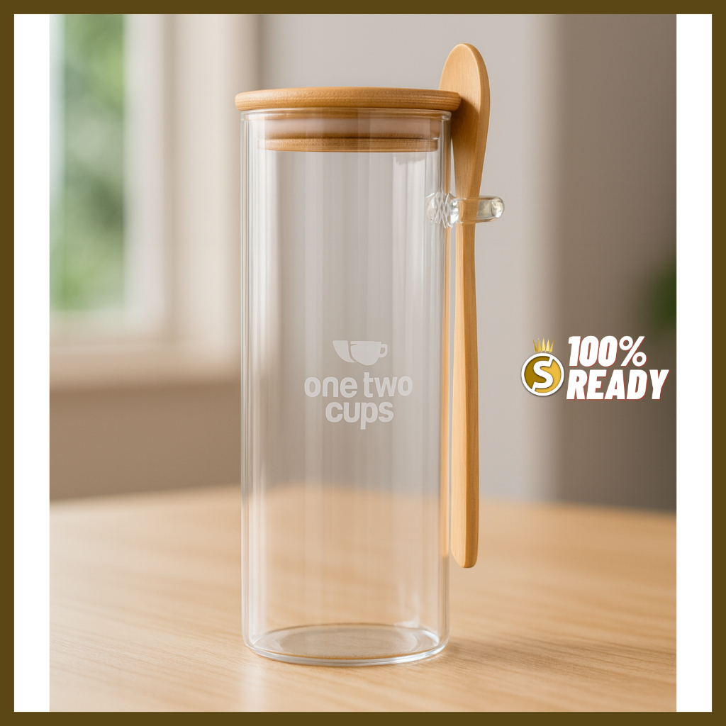 Toples Kaca Tutup Kayu Free Sendok / Toples Kaca Minimalis / Toples Kaca Makanan