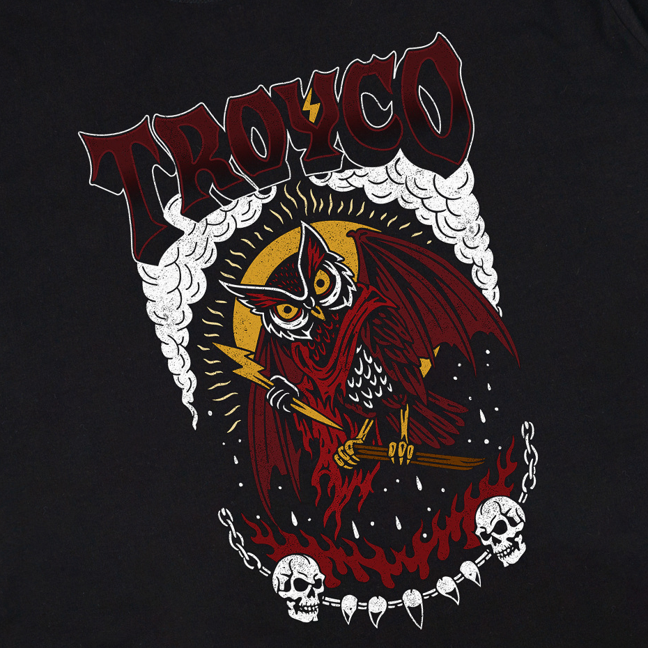 Troy Company Double Sleeve Longsleeve Black Maroon Storm Hoot - Kaos Lengan Panjang Kaos Hitam Maroon DSD 3487