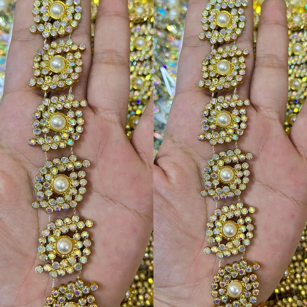 PER ROLL Aplikasi Aksesoris Payet Diamond Rangkai Jahit Model Mata Premium