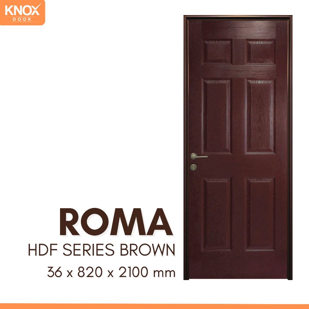 KNOX DOOR - Pintu Interior HDF Series Brown Roma l 36x820x2100mm l Only Pintu l Fullset l Kusen Alum