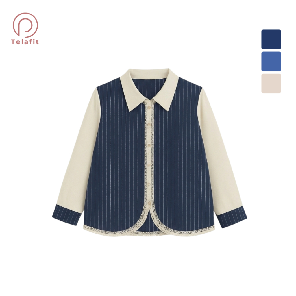 TF32 Atasan Blouse  Remaja Kekinian  Outfit Wanita Kondangan dan Lebaran Set Navy