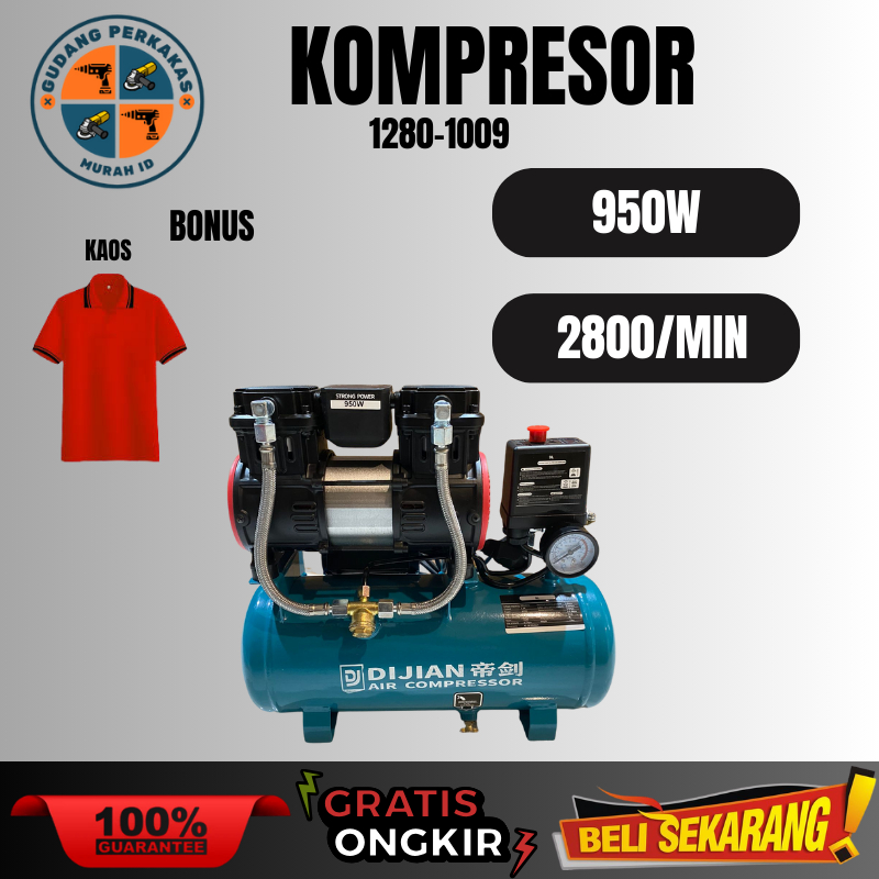 Mesin Kompresor Listrik Silent Oiless Tabung Mini 9L Mesin Angin Listrik Tambal Ban Murah