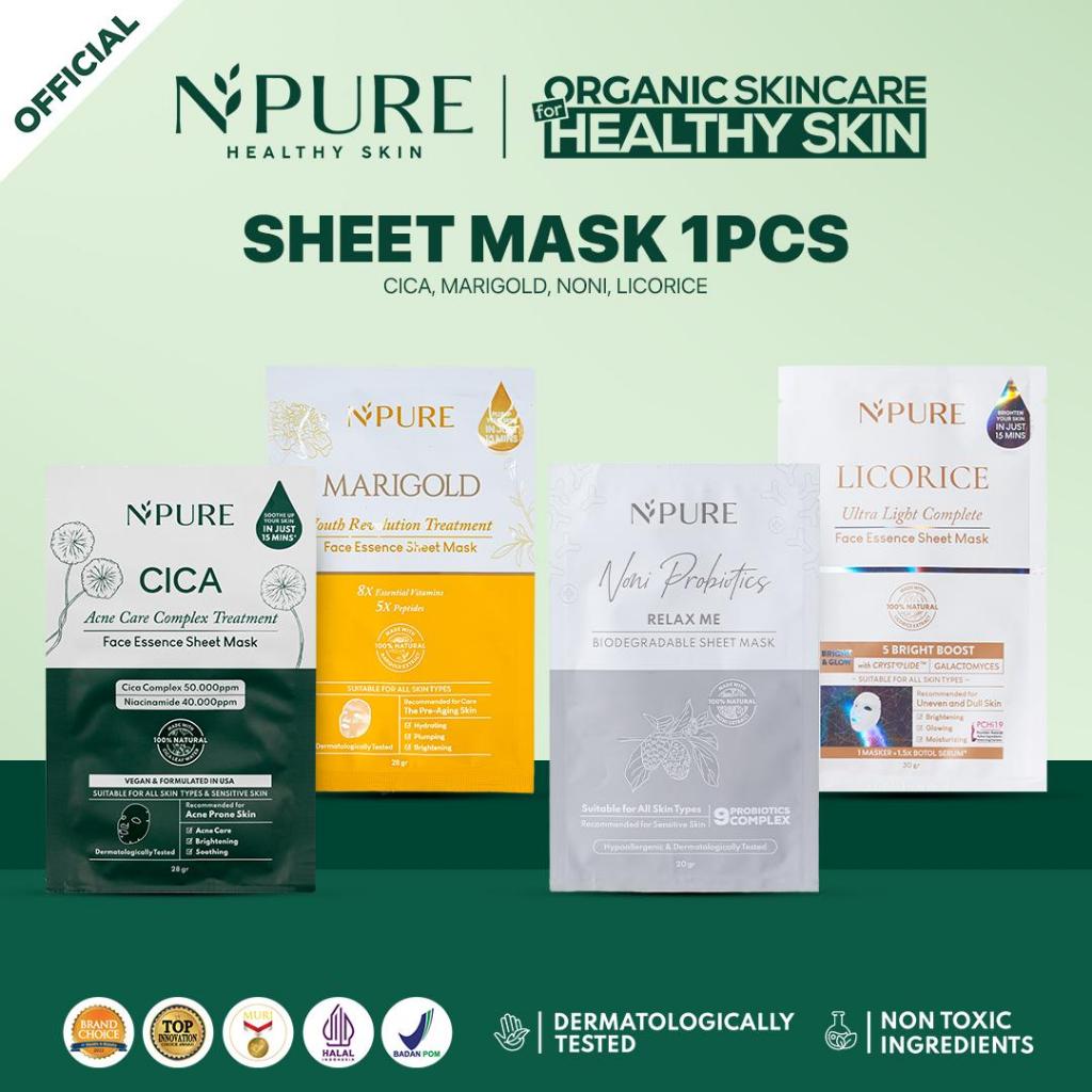 NPURE Sheet Mask All Variant - Masker Wajah Anti Jerawat & Mencerahkan