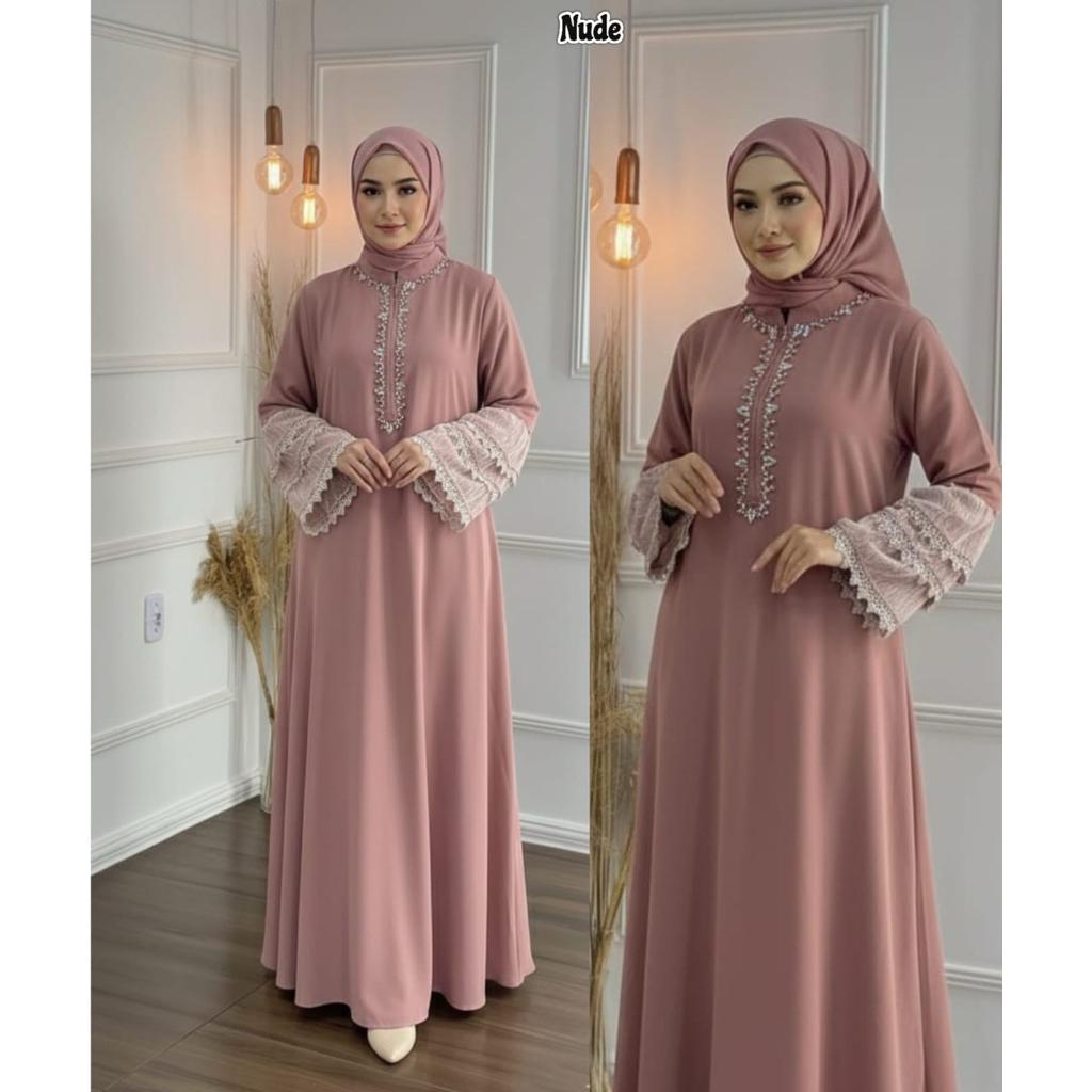gamis tangan terompet bahan marbella