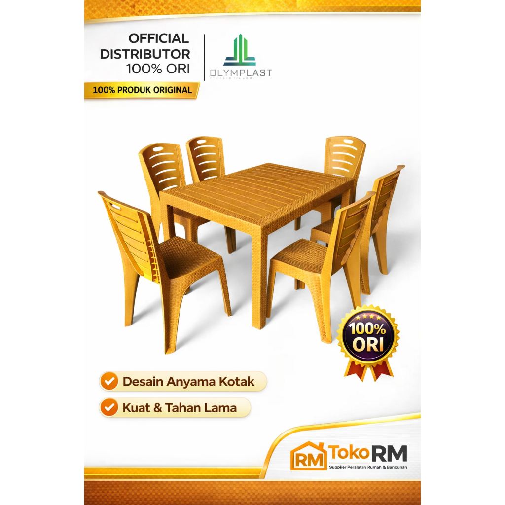 1 SET MEJA MAKAN PLASTIK 120 ODT-R + 6 KURSI  OLYPLAST ORAN OL 203