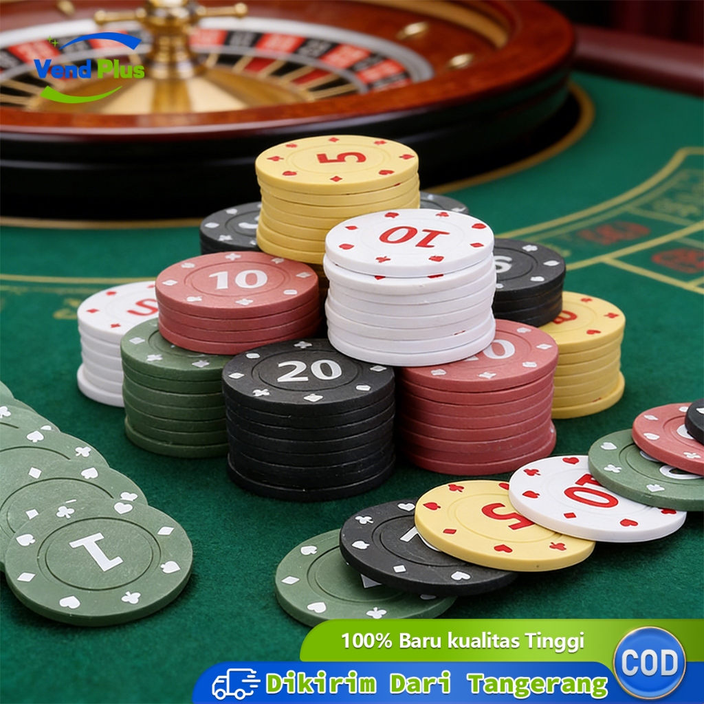 100pcs Set Poker Chip Texas Poker Chip Coin Koin Premium Mengental Chip 5 Denominations