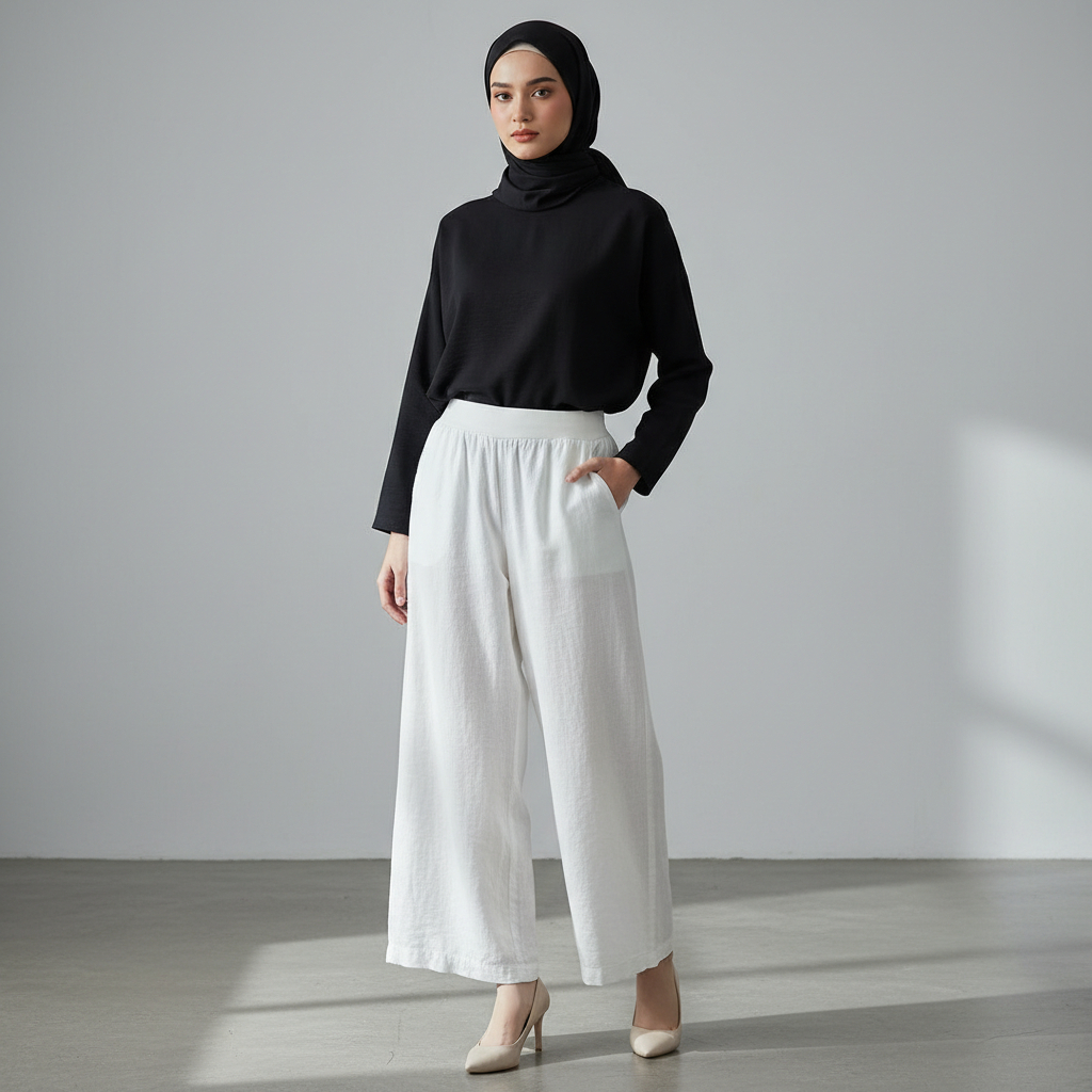 Celana Kulot Linen Putih Premium | Palazzo Katun Jumbo Allsize