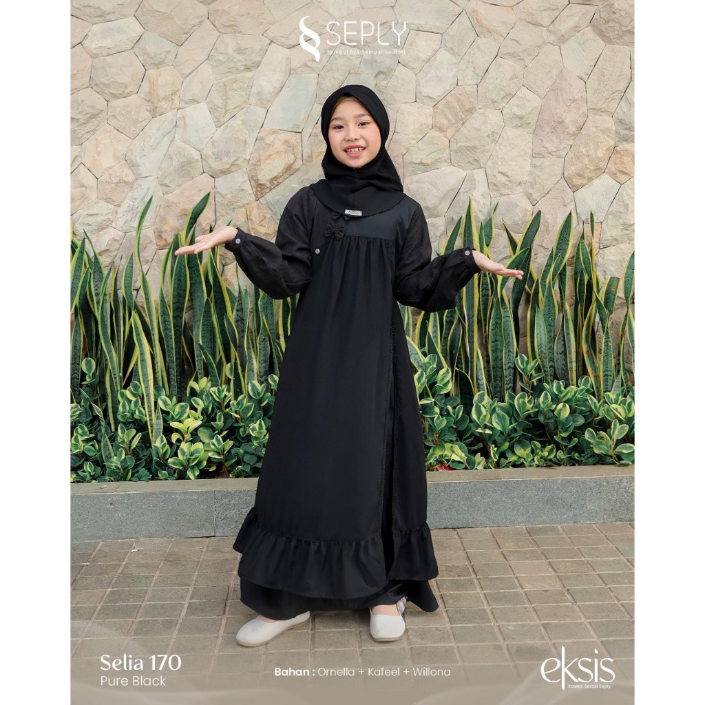 SELIA 170 PURE BLACK / GAMIS ANAK SEPLY / GAMIS ANAK WARNA HITAM / SELIA / SEPLY / GAMIS ANAK